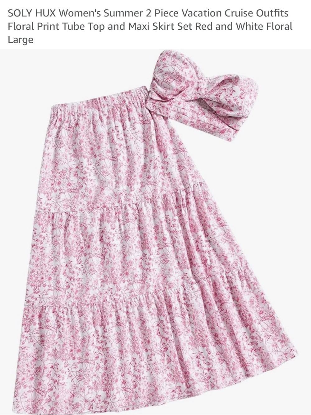 SOLY HUX Pink and White Floral Tube Top & Maxi Skirt Set
